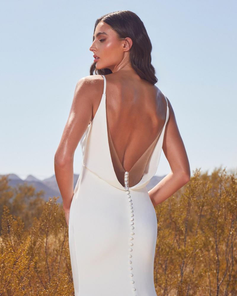Lp2410 satin v neck wedding dress with open back and tank straps4